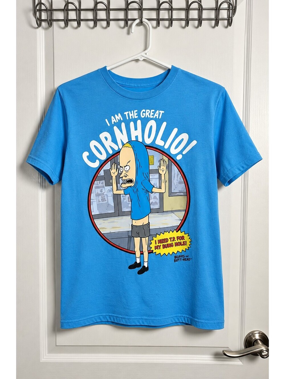 Beavis and Butt-Head Cornholio T Shirt Mens Small Blue MTV Graphic Tee